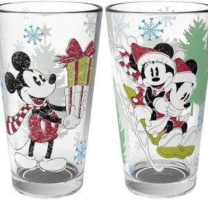 Disney Mickey Minnie CHRISTMAS Glasswear 2pk 16oz Nwt